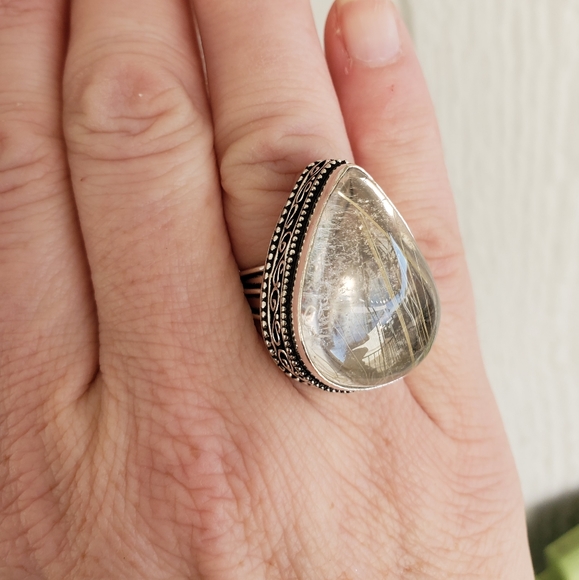Natural Golden Rutile 925 Silver Ring. - Picture 7 of 8